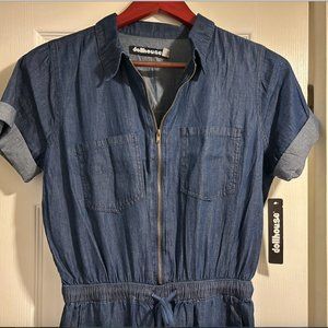 Dollhouse Jumpsuit Short Sleeve Zipper & Tie Waist Denim Small